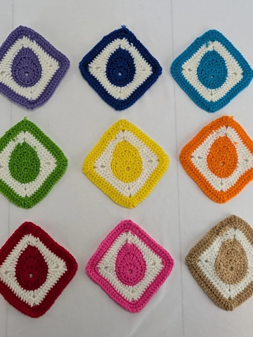Handmade Crochet Potholders Set of 9 Multicolor Hot Pads Egg Center Rainbow 5